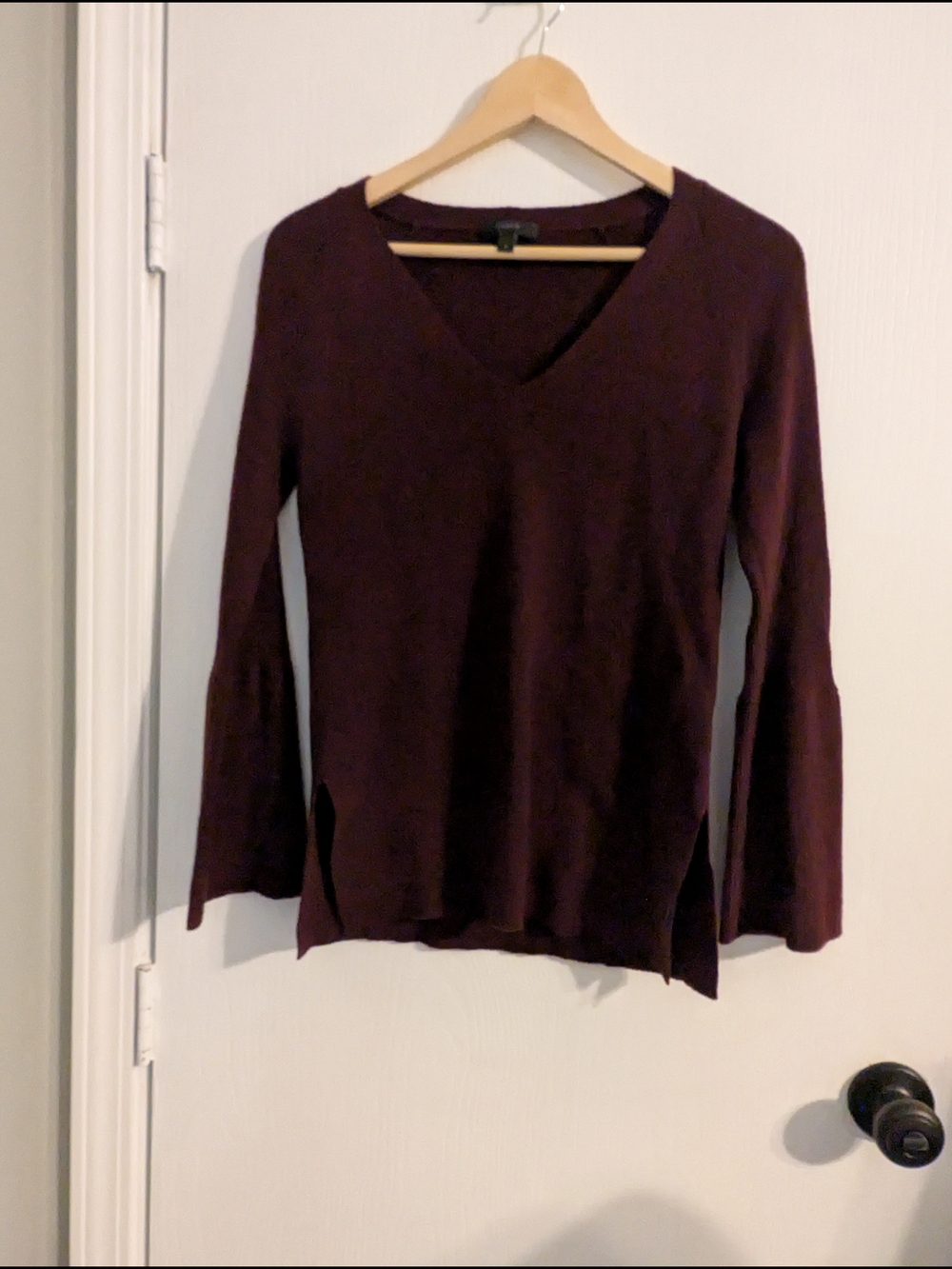 J. Crew V-Neck Bell Sleeve Sweater - Deep Plum